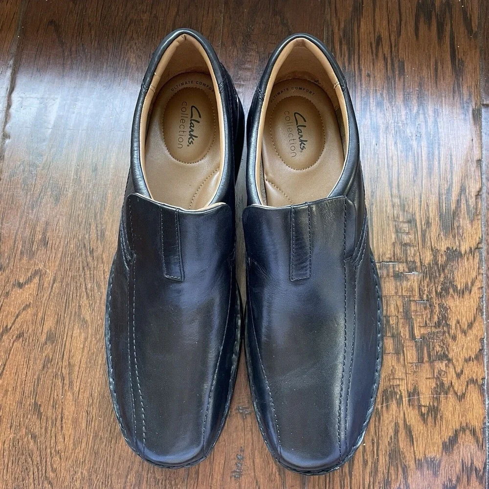 Clarks Mens Escalade‎ Step Slip-On Comfort Loafer Black Leather Size 15 M NEW